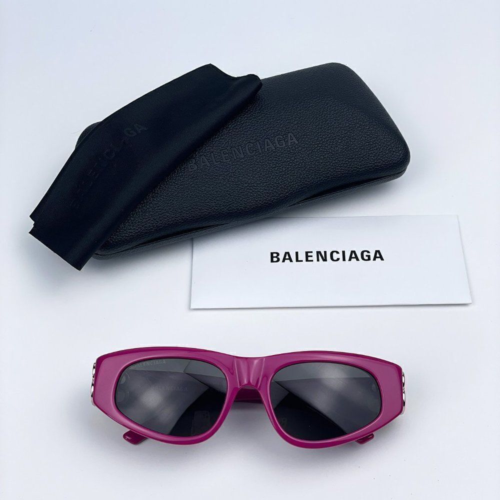 NEW Balenciaga BB0095S 017 Fuchsia Pink Silver Logo Grey Cat Eye Unisex Sunglass - Picture 13 of 13